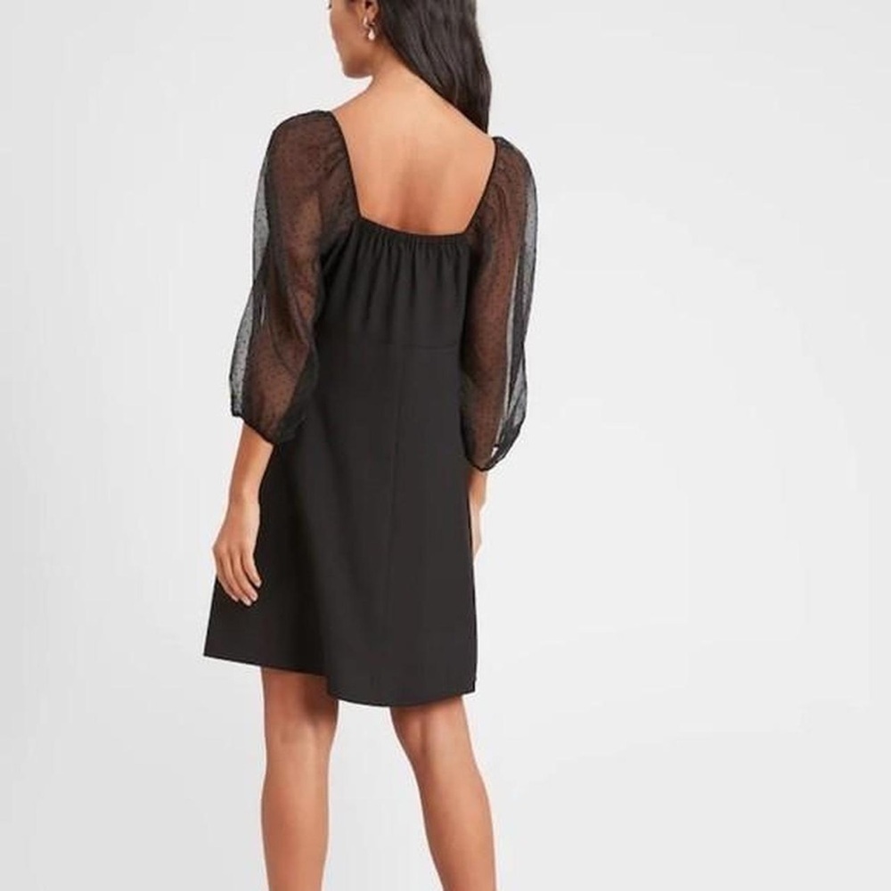 Banana Republic Black Puff-Sleeve Dot Swing Dress Size Medium - Picture 4 of 8